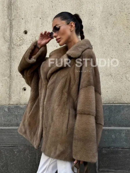 Норковый полушубок в пастельном оттенке - фото 0