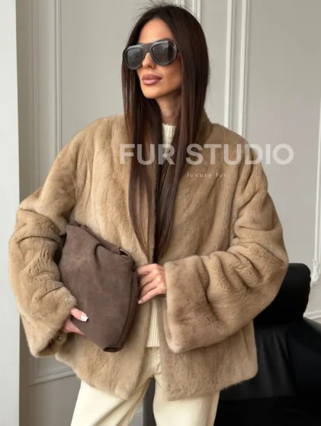 Норковый жакет (бежевый) - фото 4