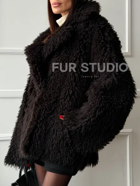 Коричневая дубленка из меха Тиградо - фото 2