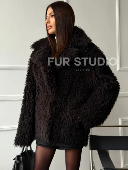 Коричневая дубленка из меха Тиградо - фото 4