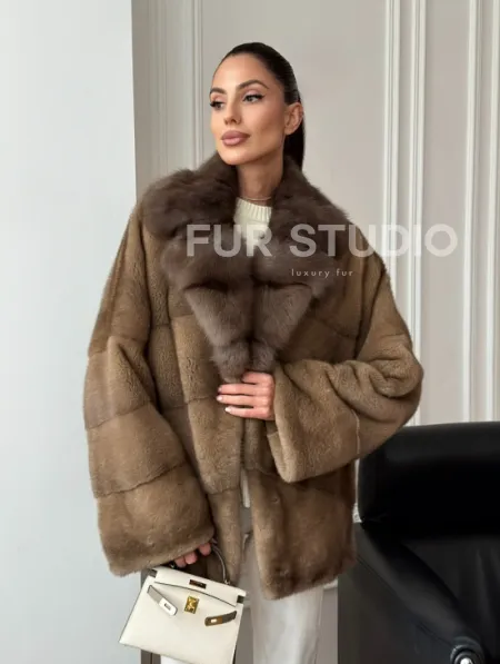 Норковый полушубок - воротник куница - фото 13