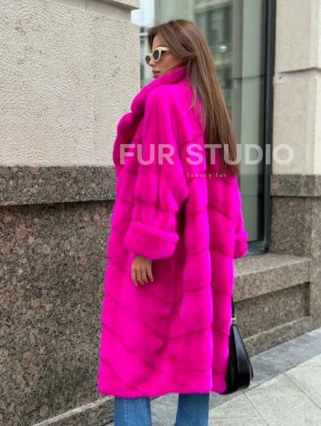 Розовая норковая шуба - фото 2