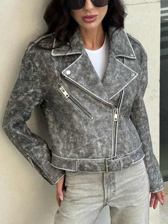 Кожаная укороченная косуха из натуральной кожи 