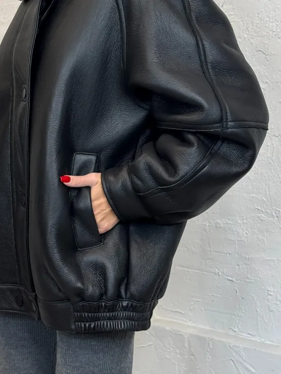 Кожаная дубленка из овчины женская, зима - 2025 