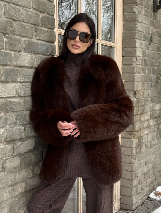 Шуба из меха песца цельные пластины Brown - фото 9