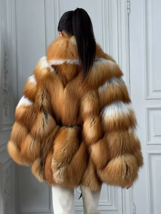 Шуба - пончо из меха огненной лисы огненно-рыжая - фото 2