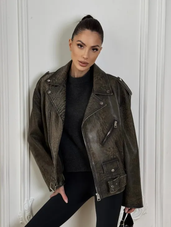Натуральная женская кожаная косуха в стиле Vintage весна - 2025 - фото 0