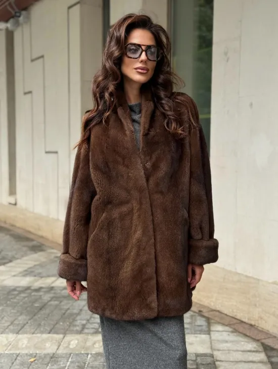 Коричневая шуба из норки - фото 6