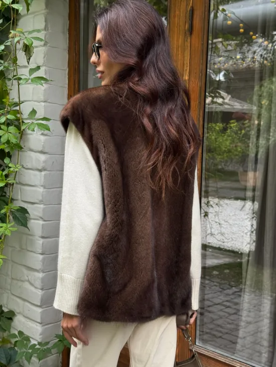 Жилет норковый - цвет коричневый - фото 3