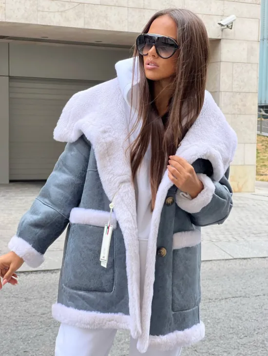 Двухсторонняя шубка - дубленка из натуральной шерсти - фото 6