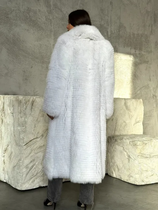 Длинная шуба из белой арктической лисы - пошив в роспуск - фото 3