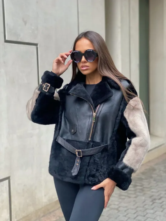 Дублёнка из мериноса с мехом норки - фото 0