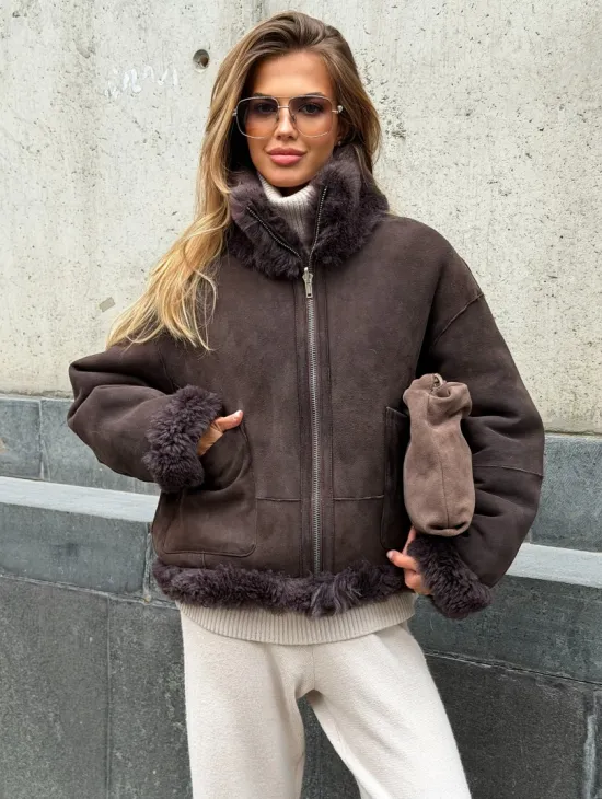 Натуральная двухсторонняя дубленка - бомбер - фото 6