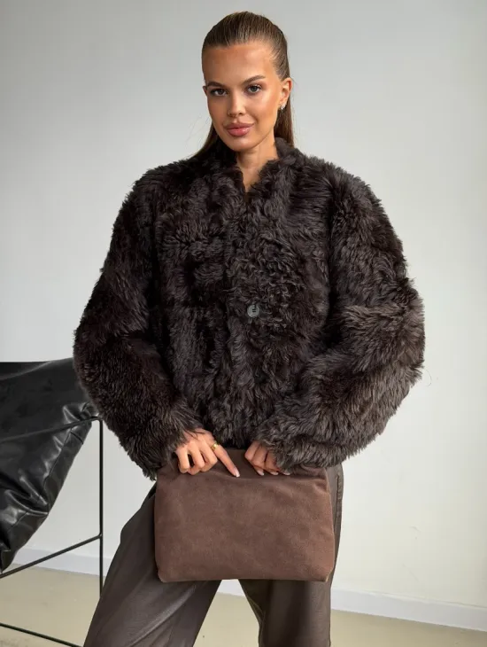 Дубленка кроп-топ из овчины калган - фото 4