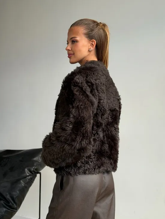 Дубленка кроп-топ из овчины калган - фото 10