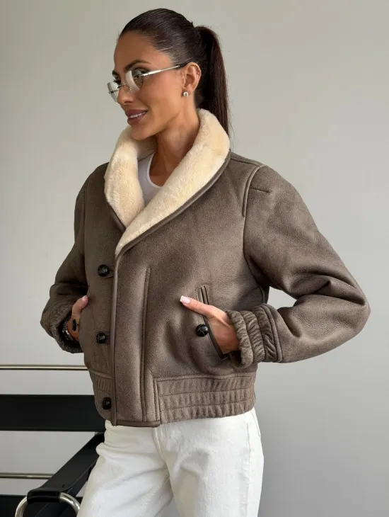 Короткая дубленка - воротник шаль - фото 7