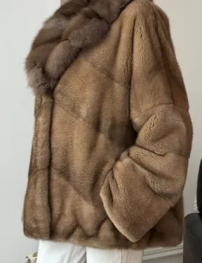 Норковый полушубок - воротник куница - фото 1