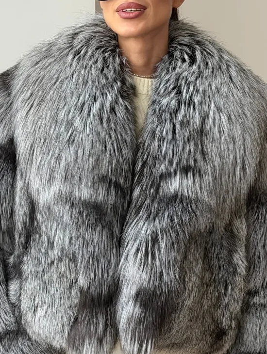 Кроп-полушубок с шалевым воротником из чернобурки - фото 1