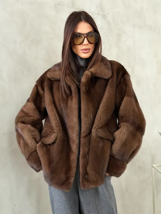 Короткая норковая шуба под соболь - фото 0