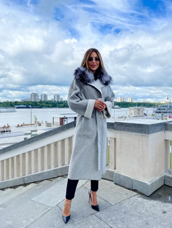 Пальто из шерсти альпаки с воротником блюфрост - фото 5