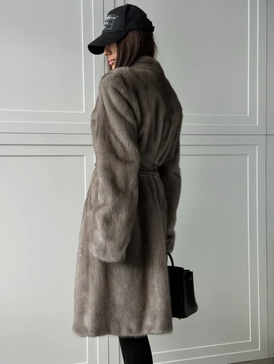 Норковая шуба из скандинавской норки - цвет серый - фото 11