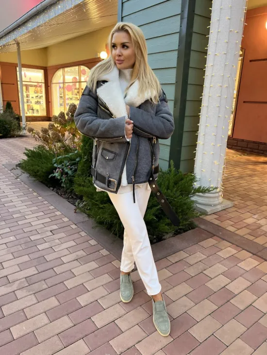 Дубленка - авиатор из винтажной кожи - фото 5