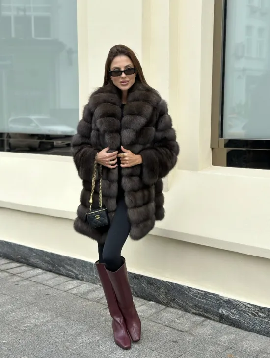 Роскошная шуба из меха баргузинского соболя - воротник шаль - фото 7