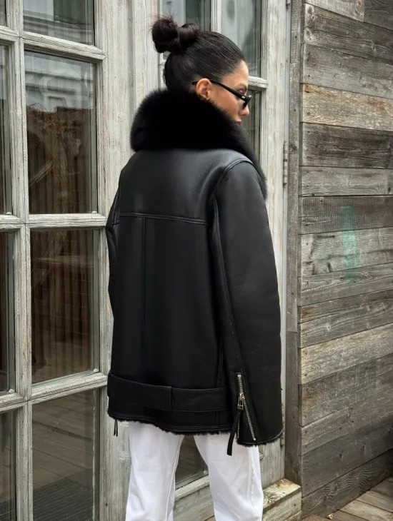 Дубленка из натуральной овчины с мехом песца - фото 7