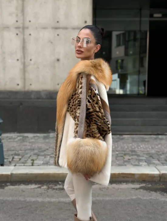 Комбинированная шуба из меха норки и альпийской лисы - фото 3