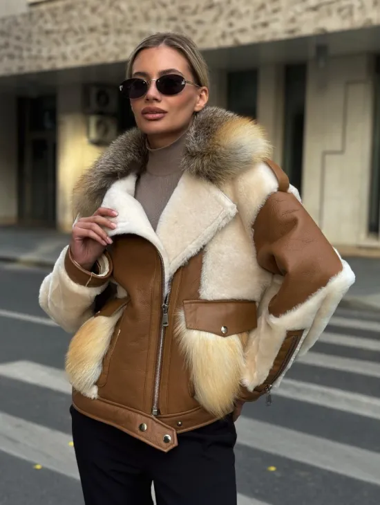 Стильная дубленка из мериноса - цвет кэмел - фото 5