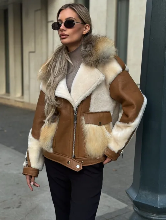 Стильная дубленка из мериноса - цвет кэмел - фото 2