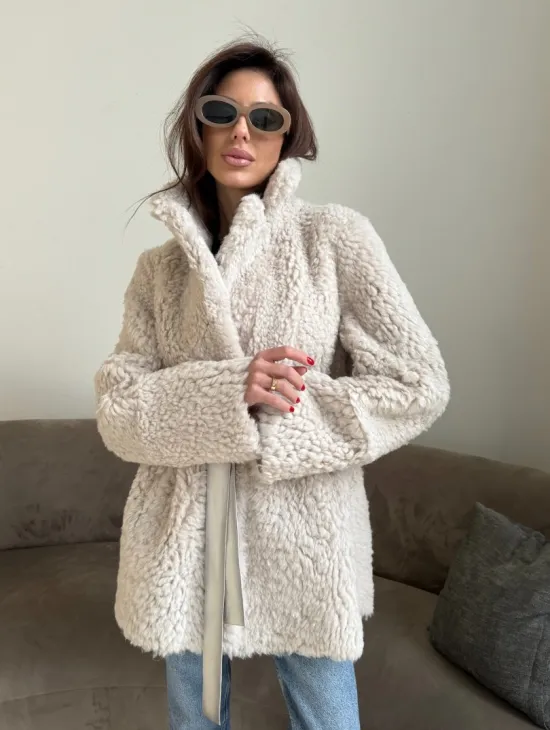 Двусторонняя дублёнка - шуба, мех тиградо английский воротник - фото 10