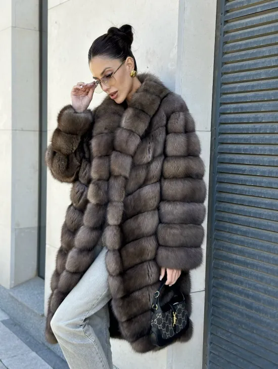 Шуба из меха баргузинского соболя - седина 1, воротник шаль - фото 2