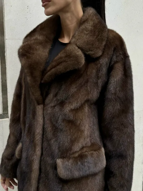 Шуба норковая - жакет с английским воротником цвет соболь - фото 3